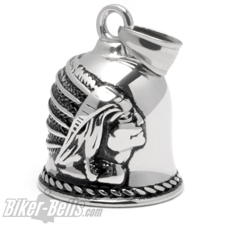 Indianer Häuptling Biker-Bell aus Edelstahl Glücksglöckchen Motorradfahrer Geschenk